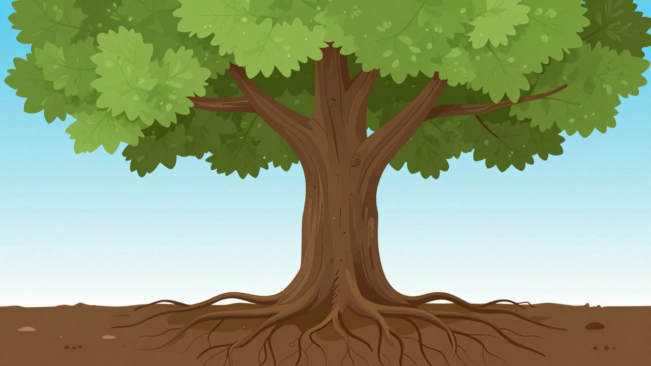 Illustration of tree branches and roots symbolizing mental health depth.
