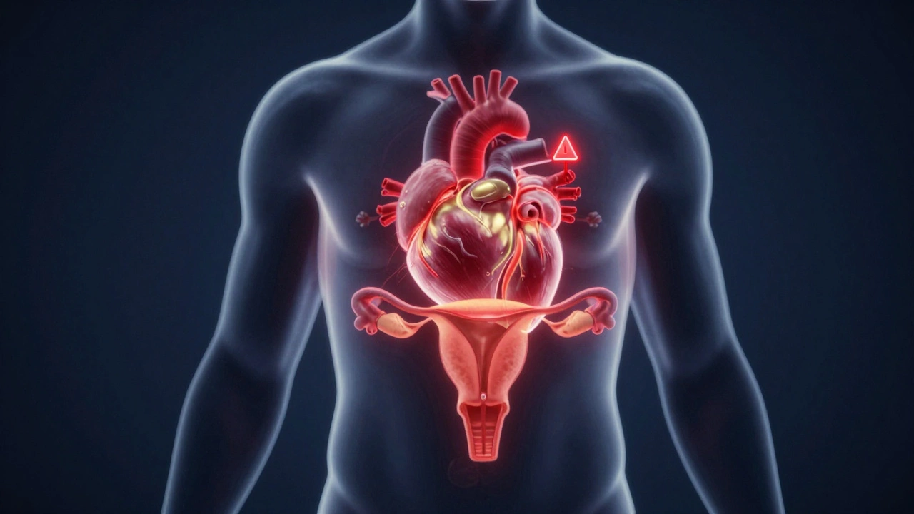 Conceptual illustration of human anatomy with medical risk markers.