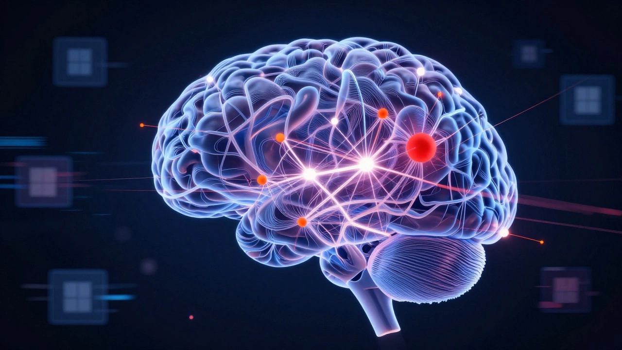 Abstract neural network showing ADHD brain connectivity and glitches