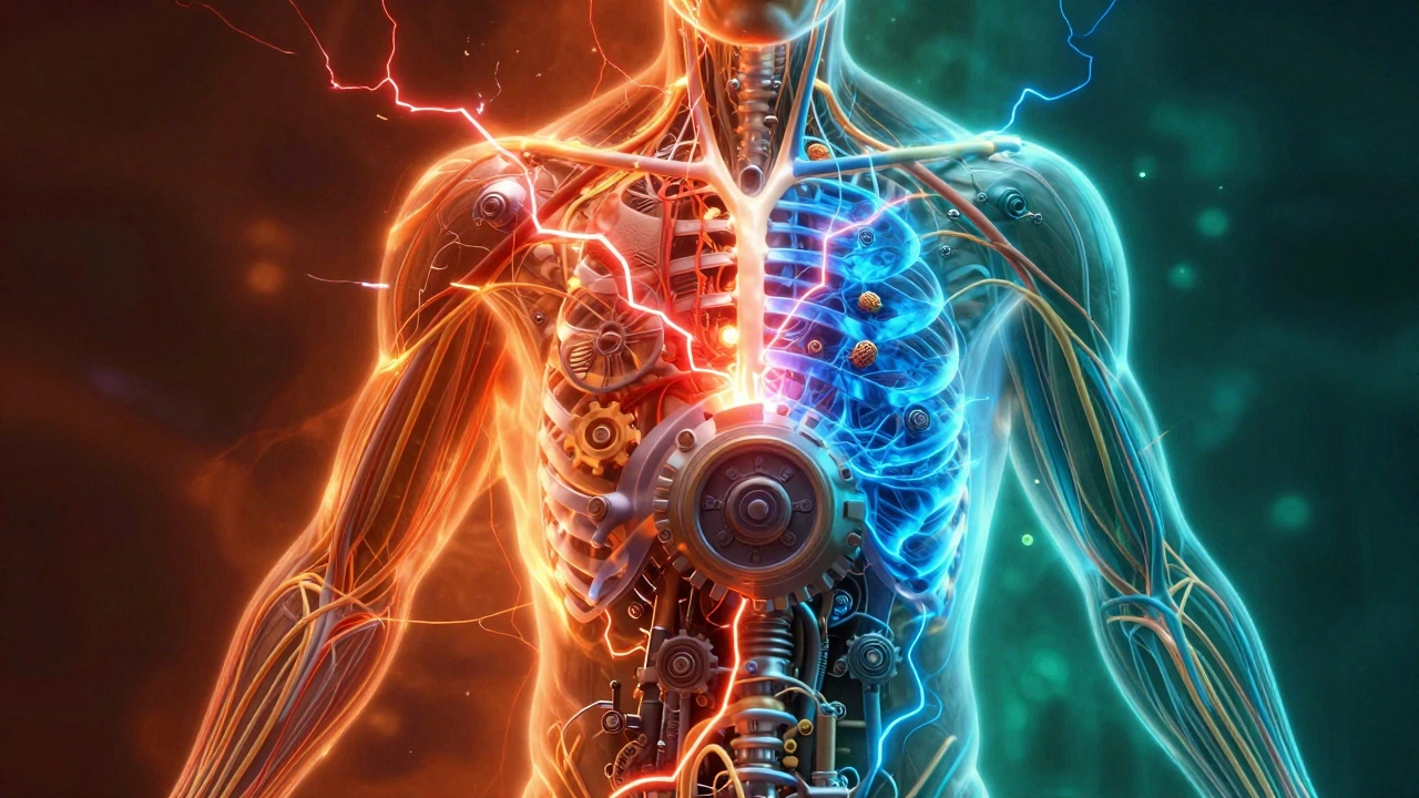 Abstract visualization of Ashwagandha calming stress in the body
