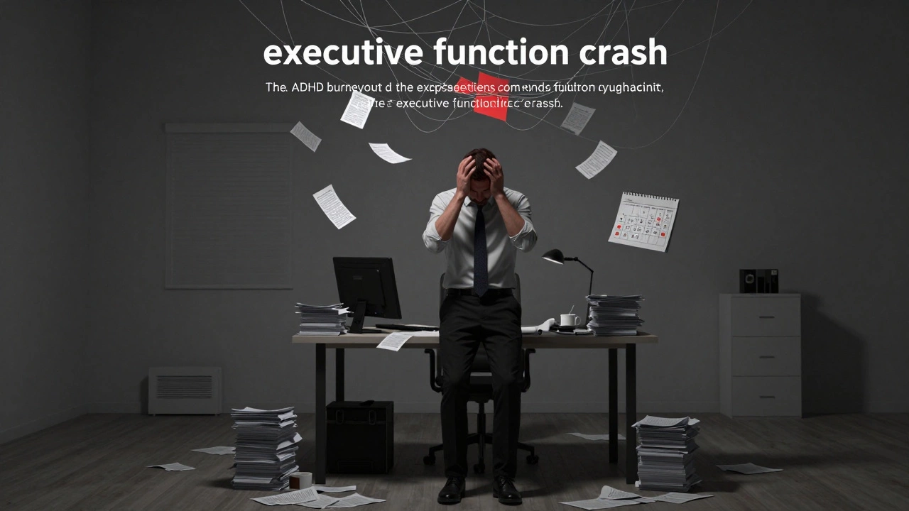Adult overwhelmed by tasks showing ADHD burnout