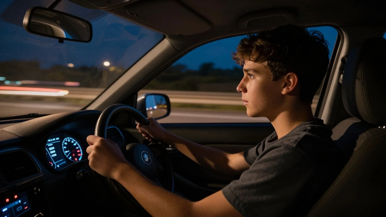 Teenager driving at night representing ADHD impulsivity