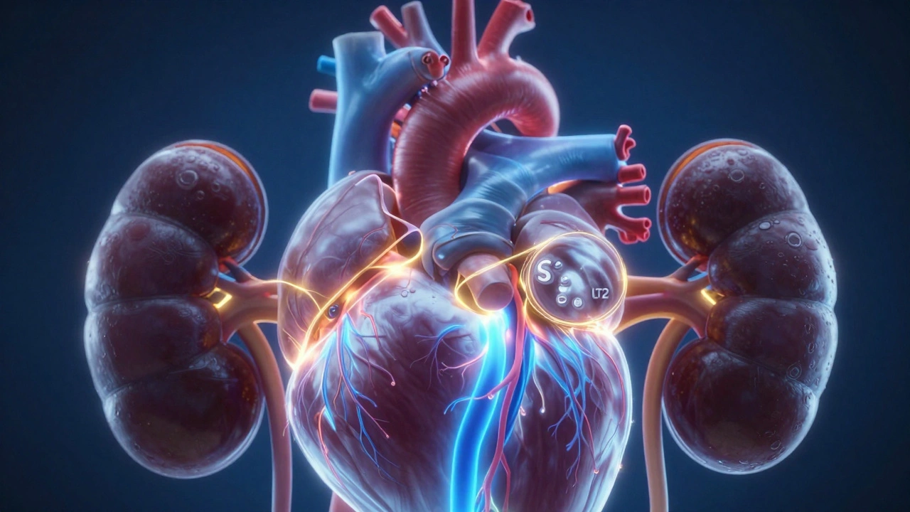 Glowing anatomical heart and kidneys showing organ protection