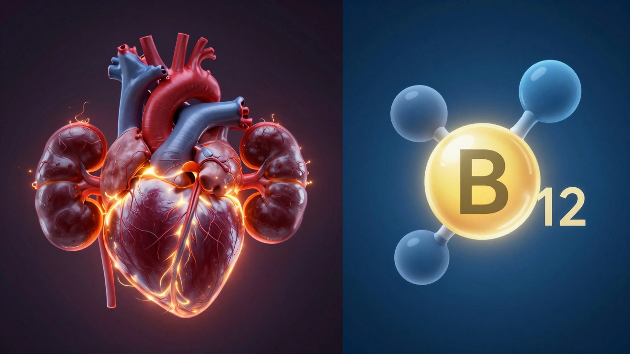 Healthy heart and kidney with vitamin B12 supplement concept
