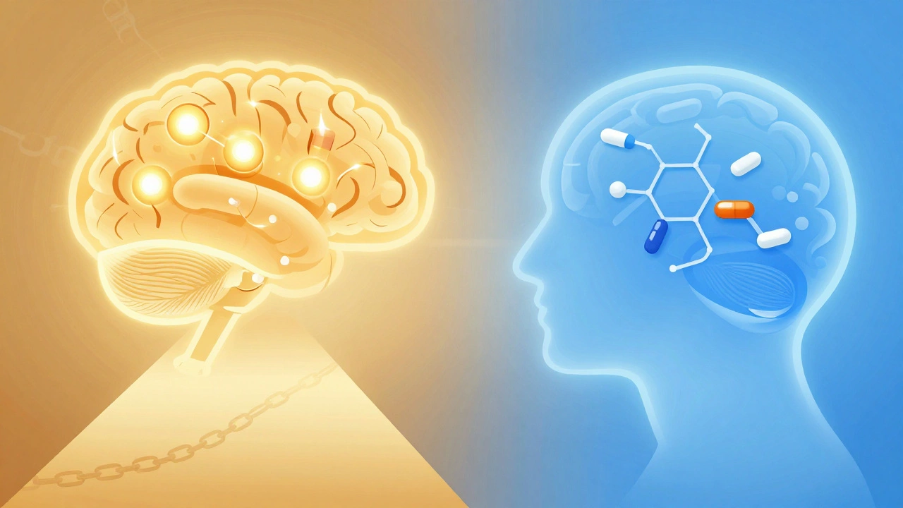Illustration comparing opioid addiction vs NSAID mechanism