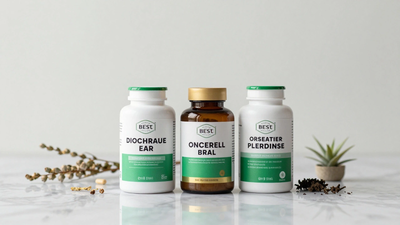 Premium supplement bottles on a clean marble surface