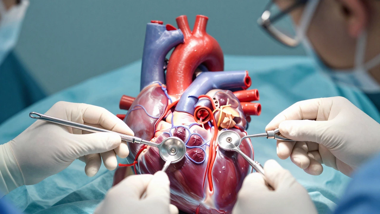 Close-up view of heart bypass surgery procedure