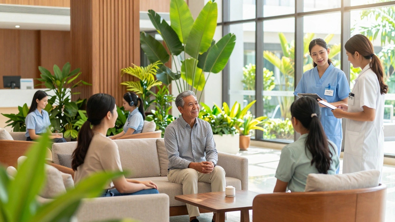 Welcoming lobby of a private international hospital in Asia