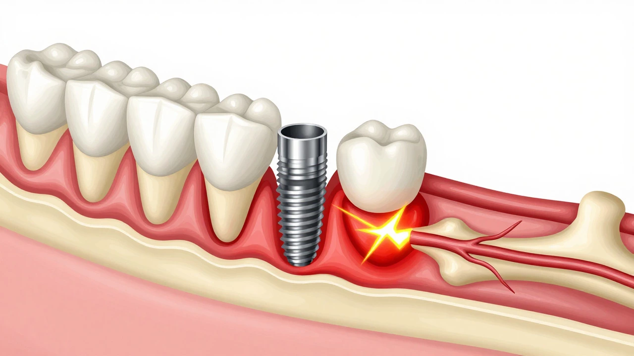 Cross-section of jaw showing implant infection risk