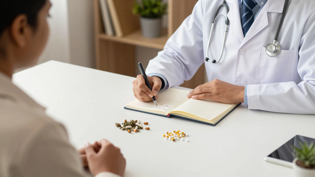 Doctor consulting with patient about spacing out alternative medicines