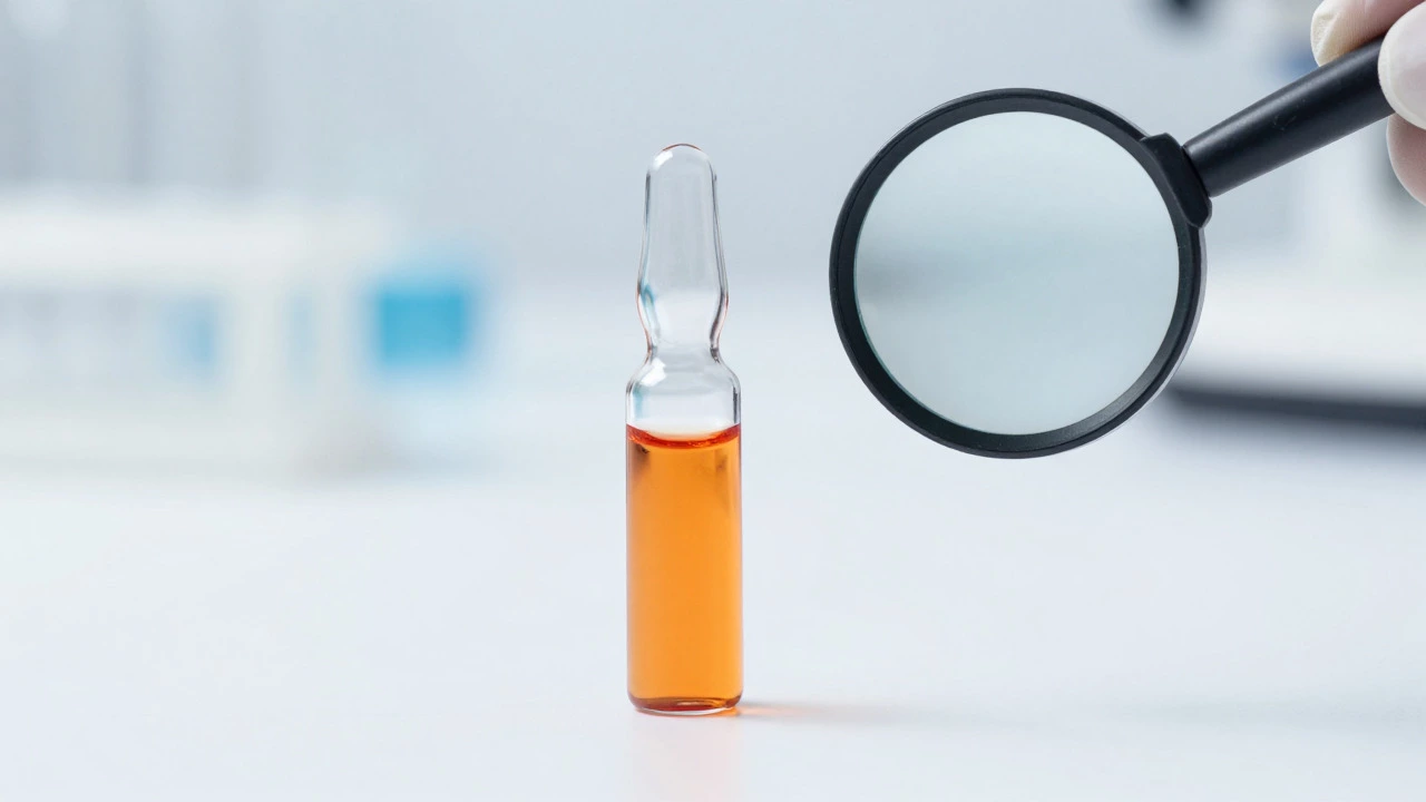 Macro shot of a lab vial with a magnifying lens