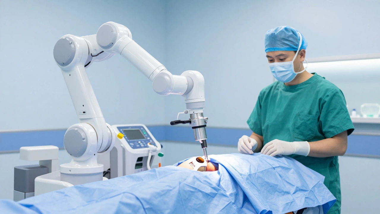 Robotic arm assisting in a precise partial knee surgery
