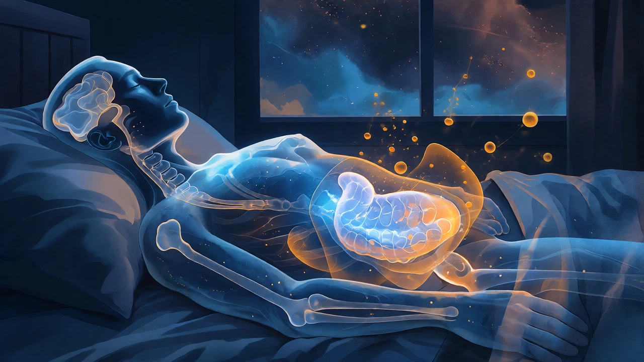 Abstract illustration of hormonal balance and fat metabolism during sleep