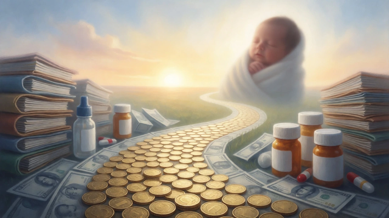 Conceptual path of money leading to a newborn baby