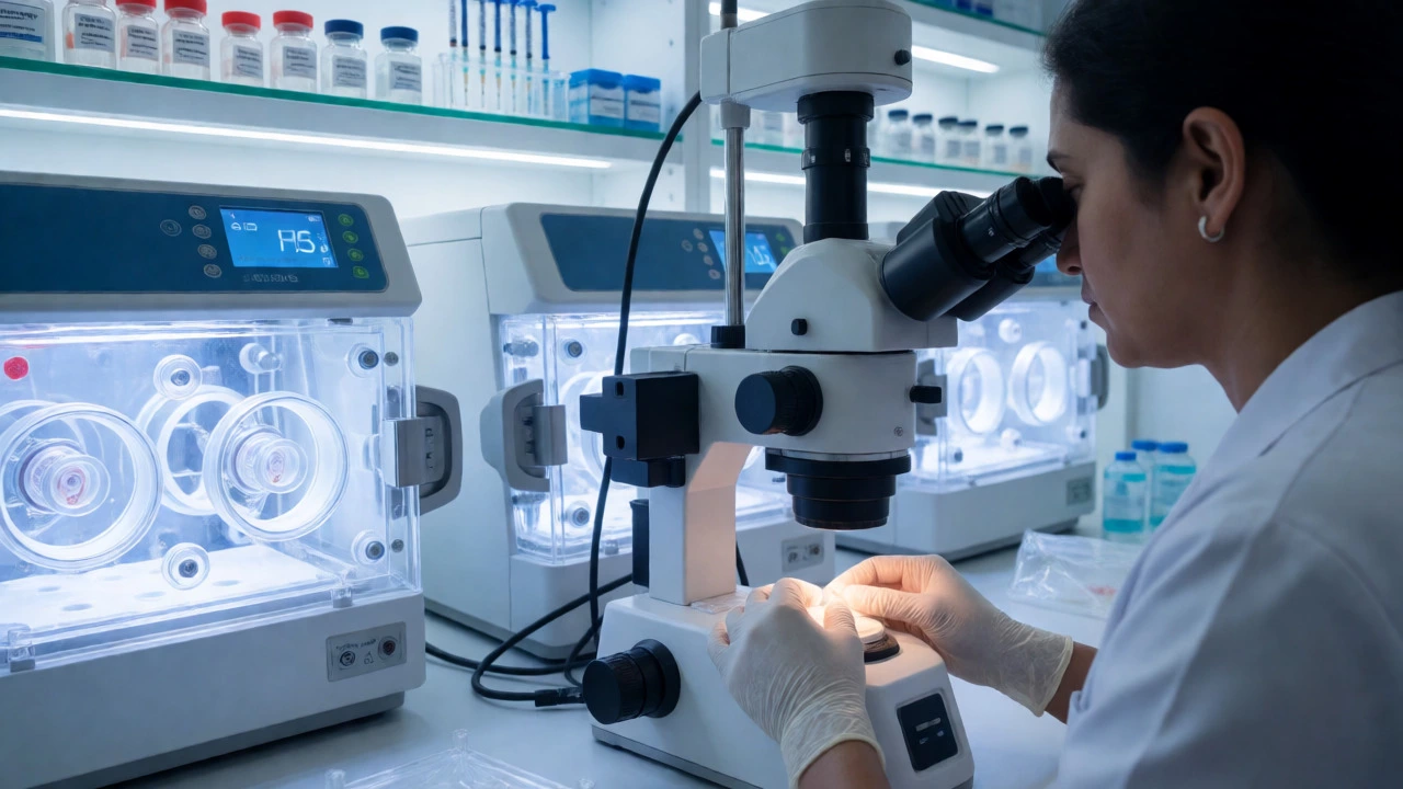 Embryologist working in a high-tech IVF laboratory