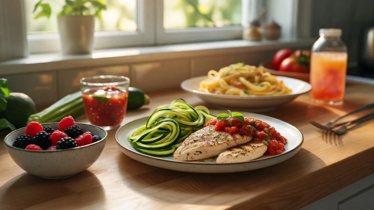 Healthy grilled chicken and zucchini noodle meal prep