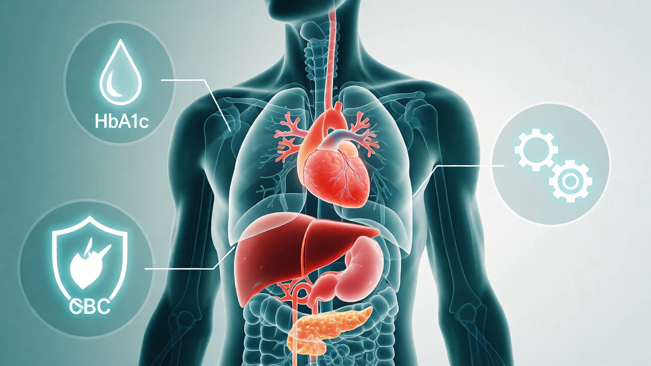 Illustration of body organs and health metrics