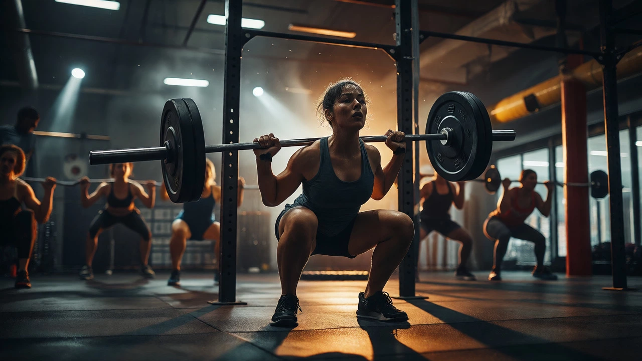 Person performing heavy barbell squats in a gym
